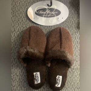 NWT Ben Berger Luxury Collection Faux Fur Brown Slippers Womens Size Large 8-9